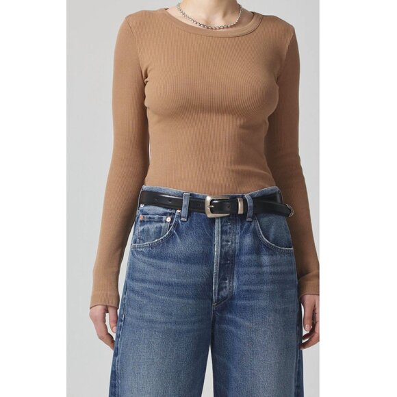 Citizens of Humanity Adeline Ribbed Top Camel - Picture 1 of 4